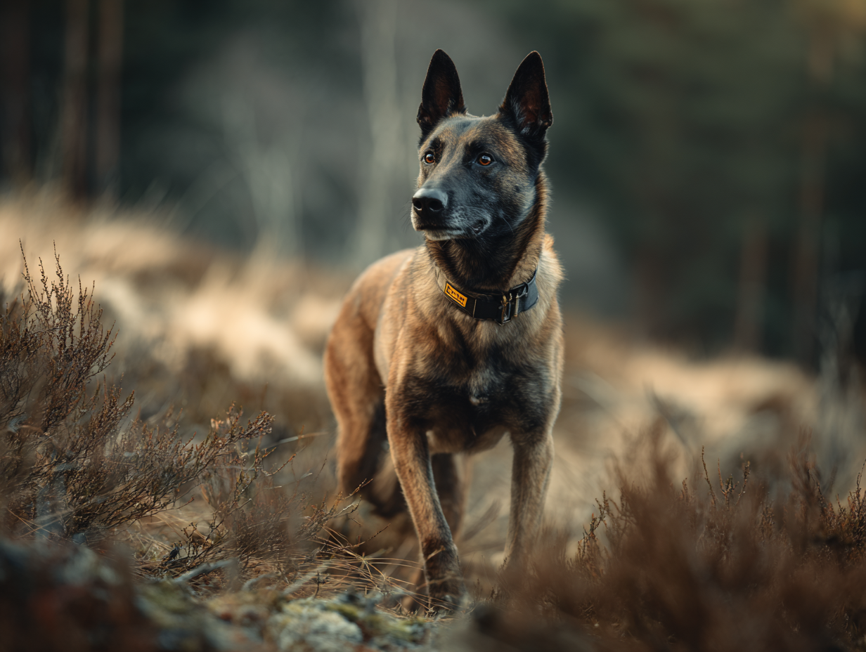 Belgian Malinois in alert working position