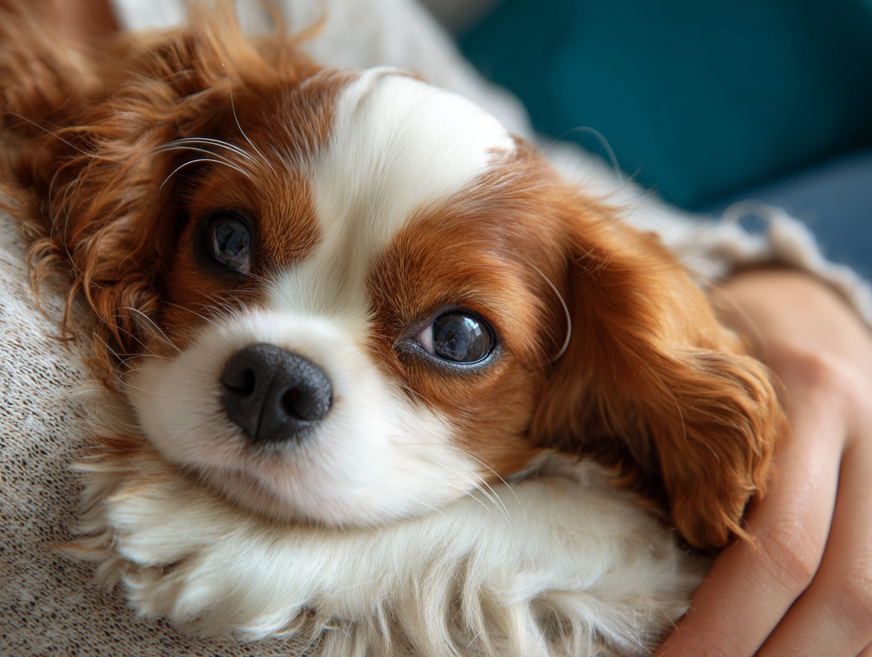 Cavalier King Charles Spaniel being held lovingly