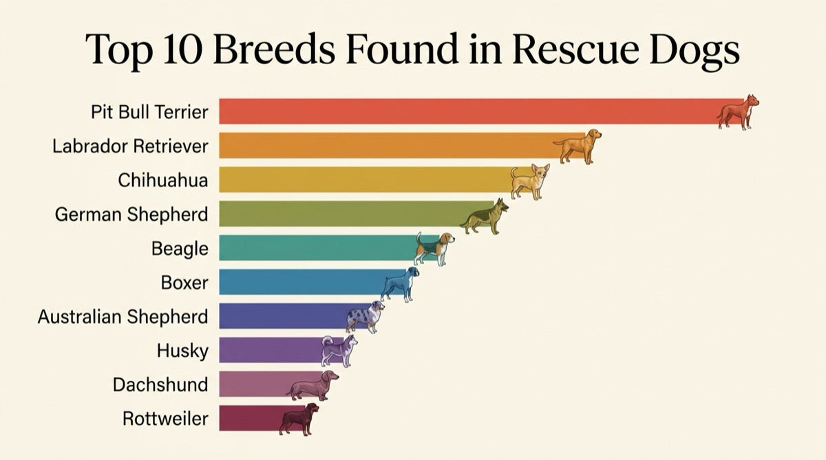 Infographic showing common rescue dog breeds and their personality contributions