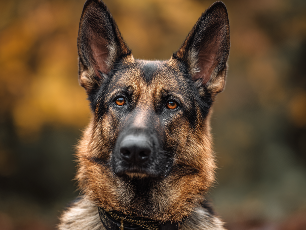 German Shepherd in alert protective stance