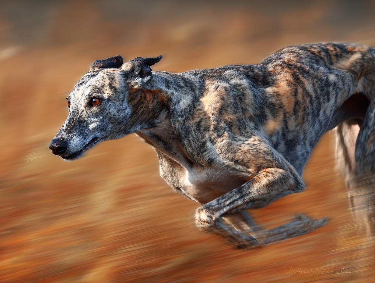 Greyhound running at full speed