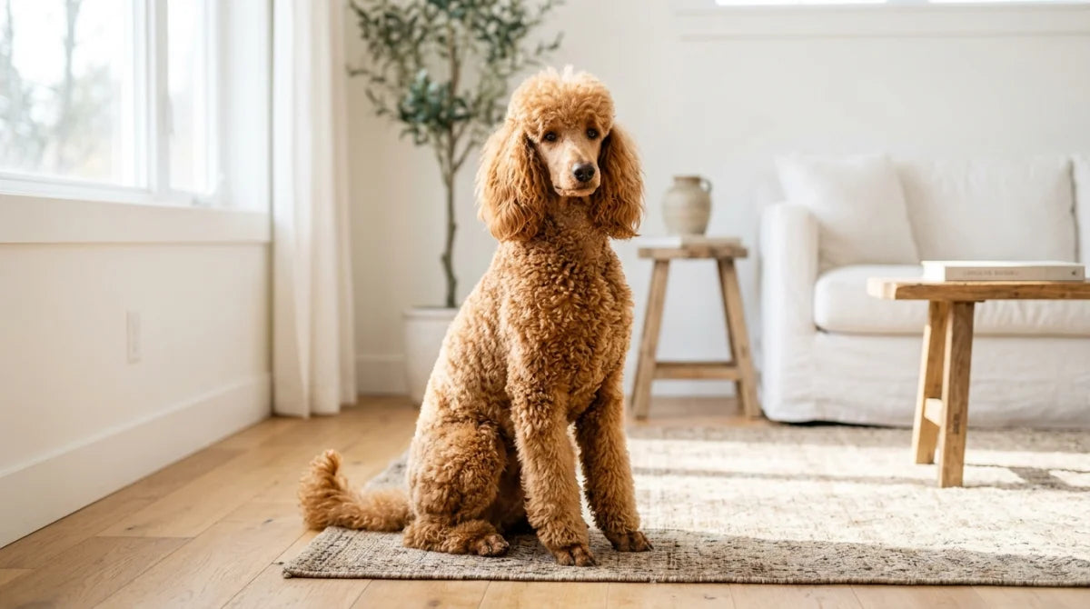 Standard Poodle with curly coat in natural light