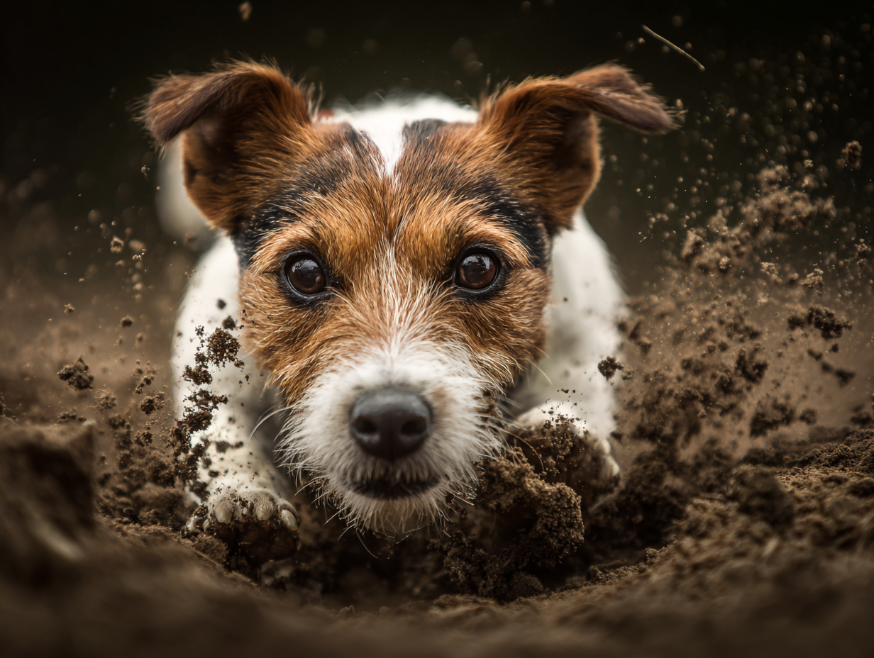 Jack Russell Terrier digging with determination