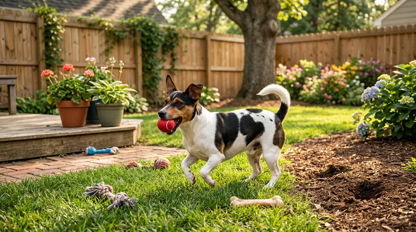 Teddy Roosevelt Terrier in an energetic playful pose